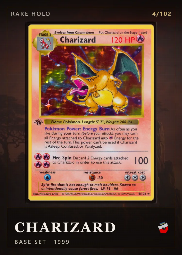 Charizard softshell gallery plaque — full card window